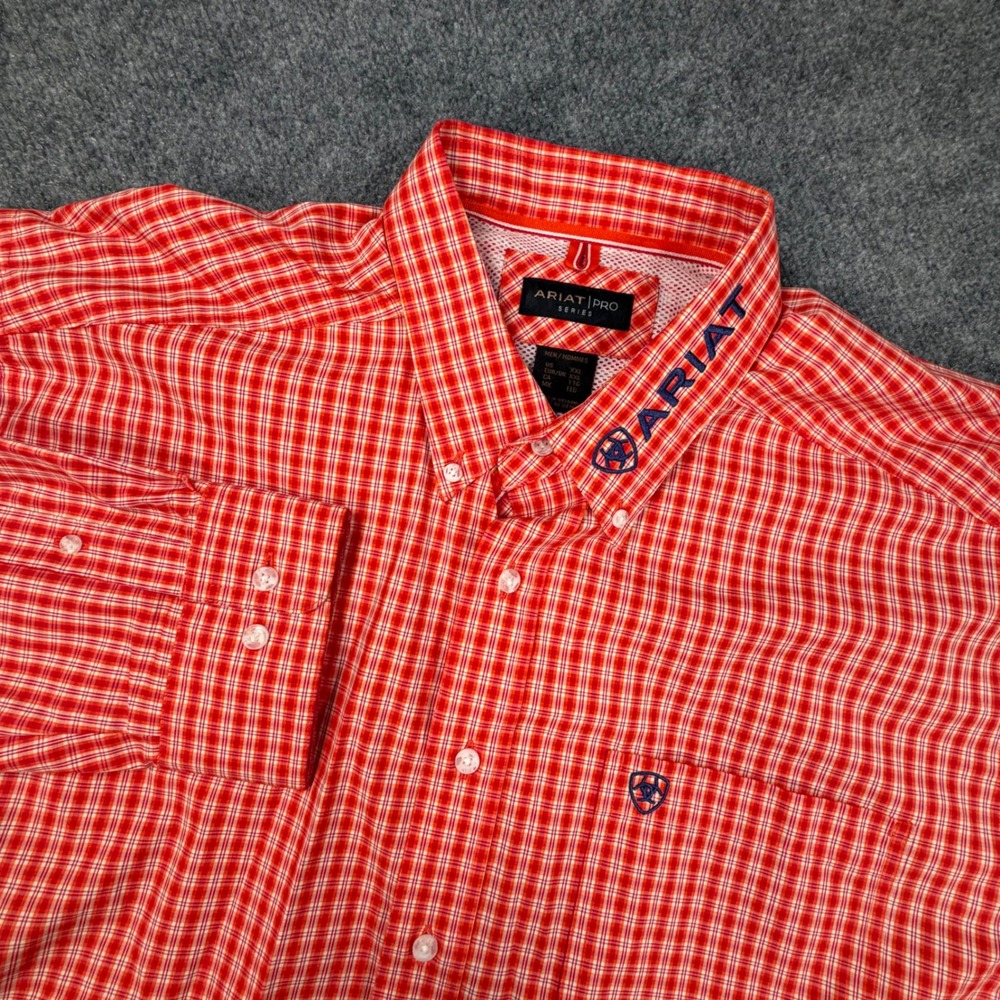 Ariat Pro Series Mens XXL Red White Plaid Button Down Western Shirt 0960